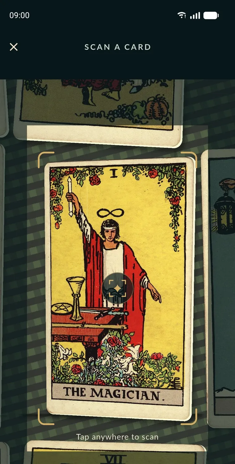 Arcanalia's scan screen, with The Magician inside the scanning brackets